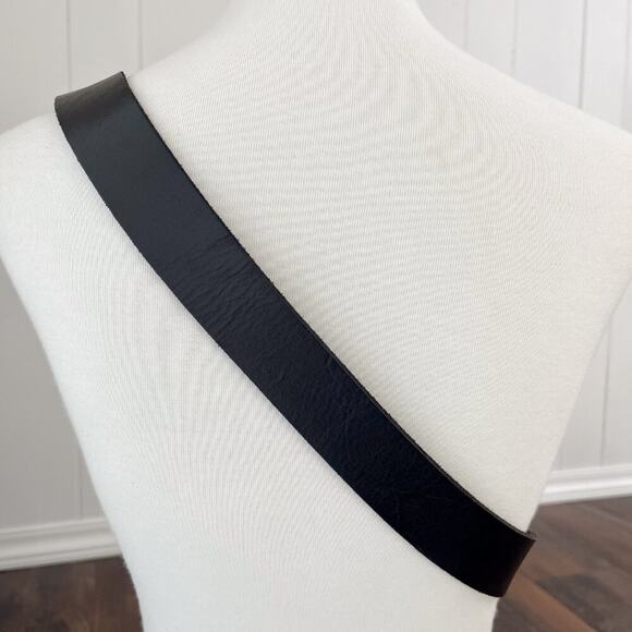 Gap Double O Ring Leather Cinch Belt Woven Leather Detail Size Large Black - Picture 5 of 15